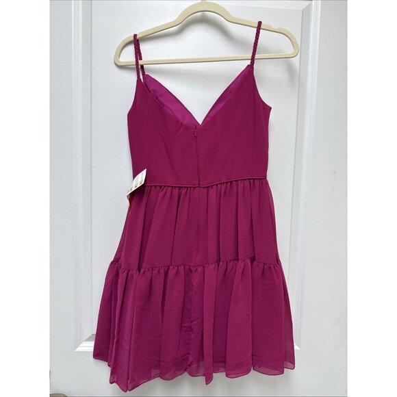 Mac Duggal Women’s Size 4 Fuchsia Pink SPAGHETTI STRAP FAUX WRAP Cocktail DRESS - Picture 5 of 9
